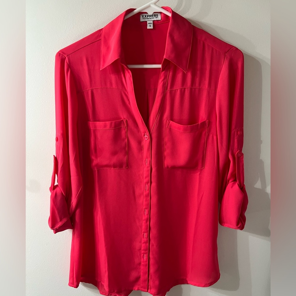 Express Women's Portofino Blouse. Small. Bright Red. Adjustable sleeves